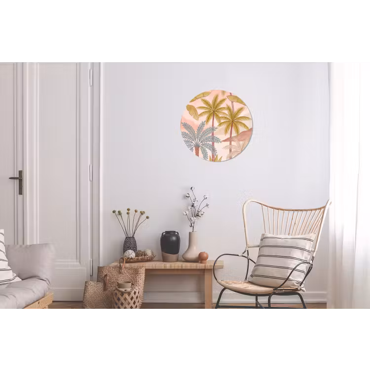 Illustratie - Palmbomen - Kleurrijk Wandcirkel aluminium klein -woonkamer