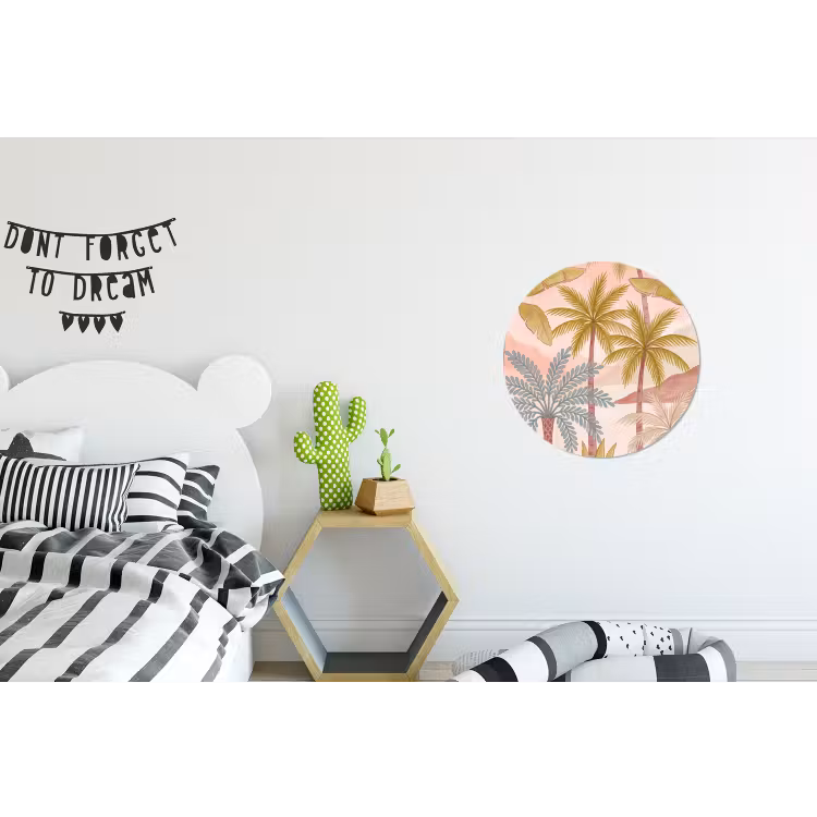 Illustratie - Palmbomen - Kleurrijk Wandcirkel aluminium klein -kinderkamer