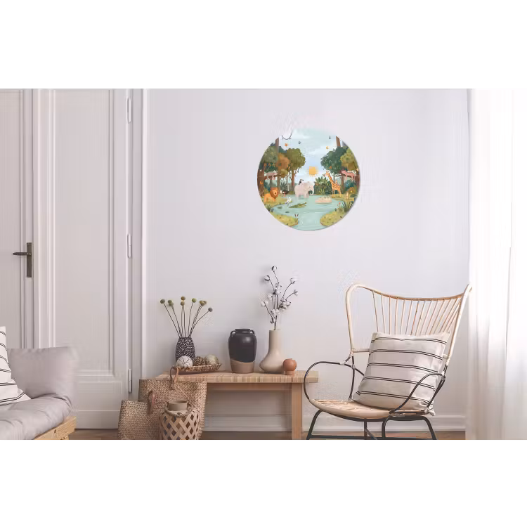 Jungle - Oase - Dieren - Kleurrijk Wandcirkel aluminium klein -woonkamer