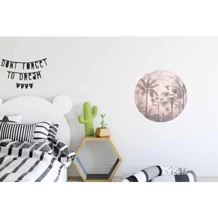 Jungle - Banenboom - Kolibrie - Beige Wandcirkel aluminium klein -kinderkamer
