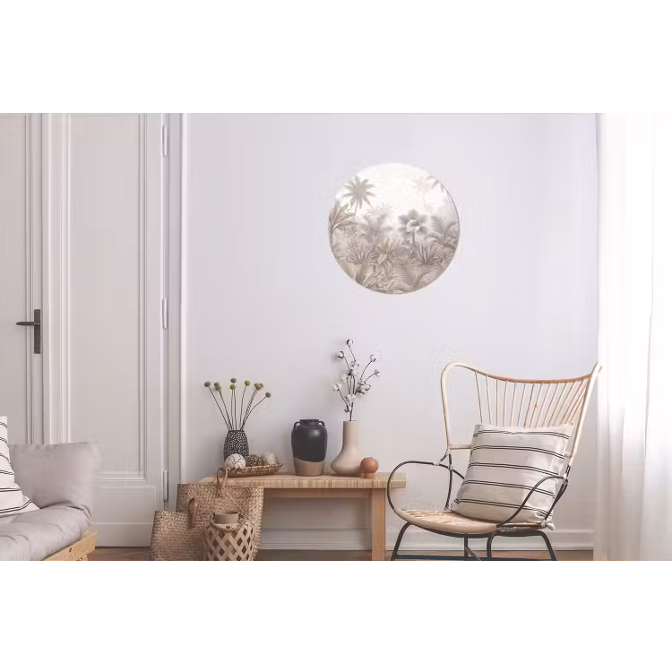 Jungle - Tropisch - Natuur -Vintage - Beige Wandcirkel aluminium klein -woonkamer