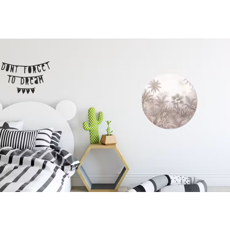 Jungle - Tropisch - Natuur -Vintage - Beige Wandcirkel aluminium klein -kinderkamer
