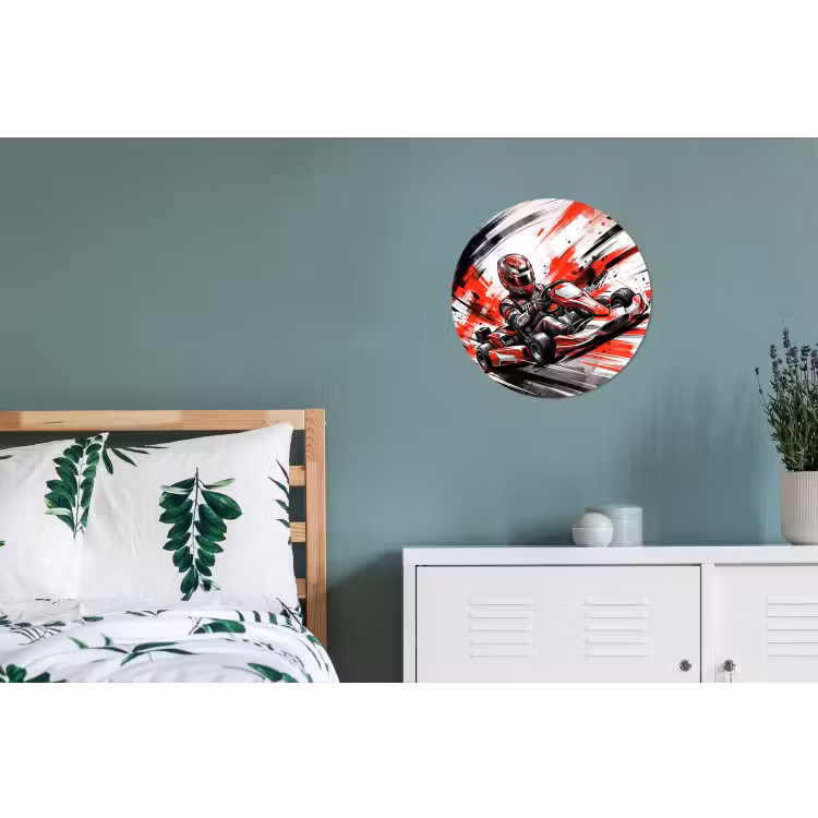 Kart - Coureur - Snelheid - Rood Wandcirkel aluminium klein -slaapkamer