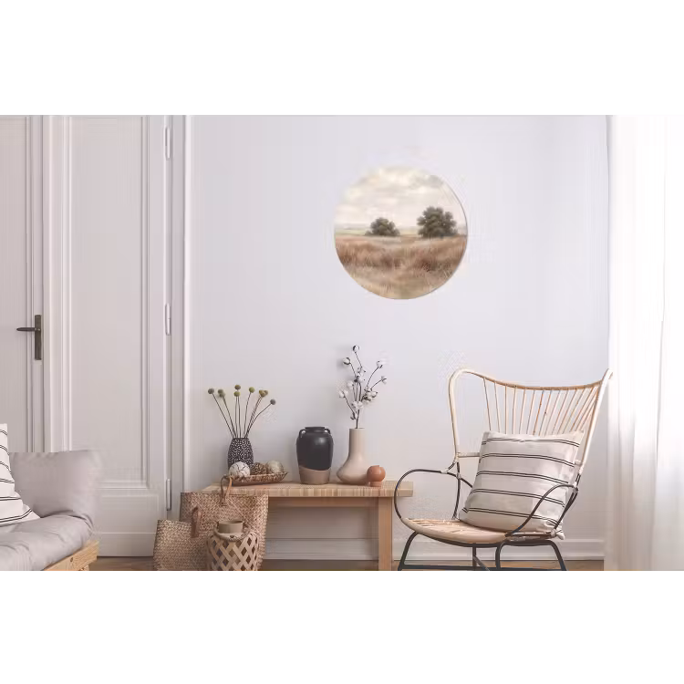 Landschap - Minimalistisch - Beige Wandcirkel aluminium klein -woonkamer