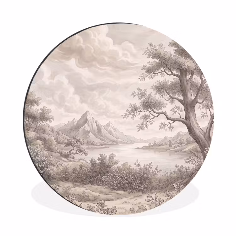 Landschap - Bergen - Meer - Natuur Wandcirkel aluminium klein -3d