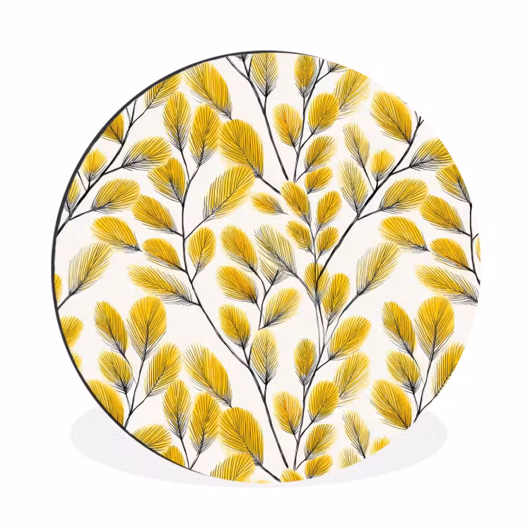 Bladeren - Botanisch - Elegant - Geel - Zwart Wandcirkel aluminium klein 190 -3d