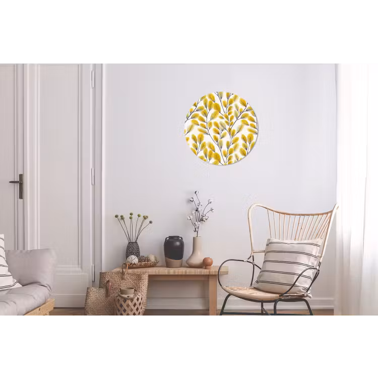 Bladeren - Botanisch - Elegant - Geel - Zwart Wandcirkel aluminium klein 190 -woonkamer