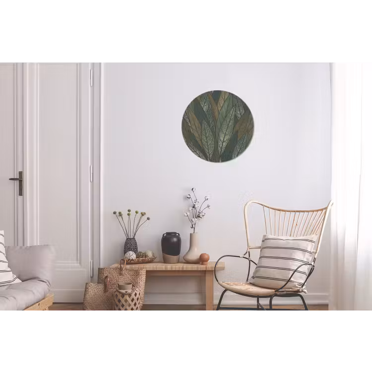Bladeren - Patroon - Gestippeld - Natuur - Groen Wandcirkel aluminium klein -woonkamer