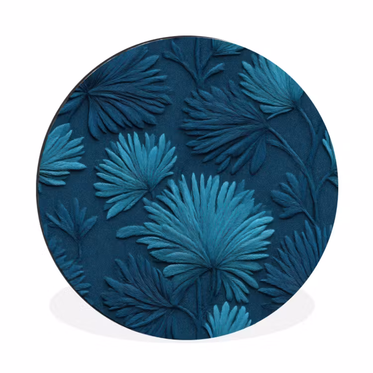 Bladeren - Reliëf - Patroon - Oceaanblauw - Modern Wandcirkel aluminium klein 190 -3d