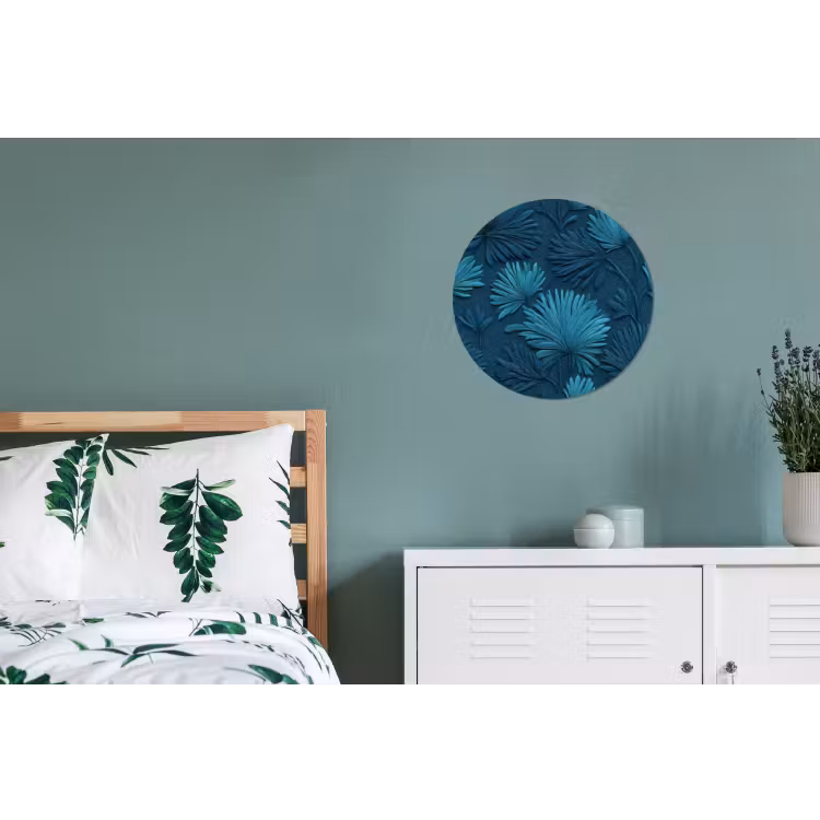 Bladeren - Reliëf - Patroon - Oceaanblauw - Modern Wandcirkel aluminium klein 190 -slaapkamer