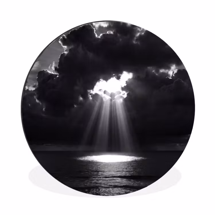 Licht - Wolken - Zee - Zwart-wit - Natuur Wandcirkel aluminium klein -3d