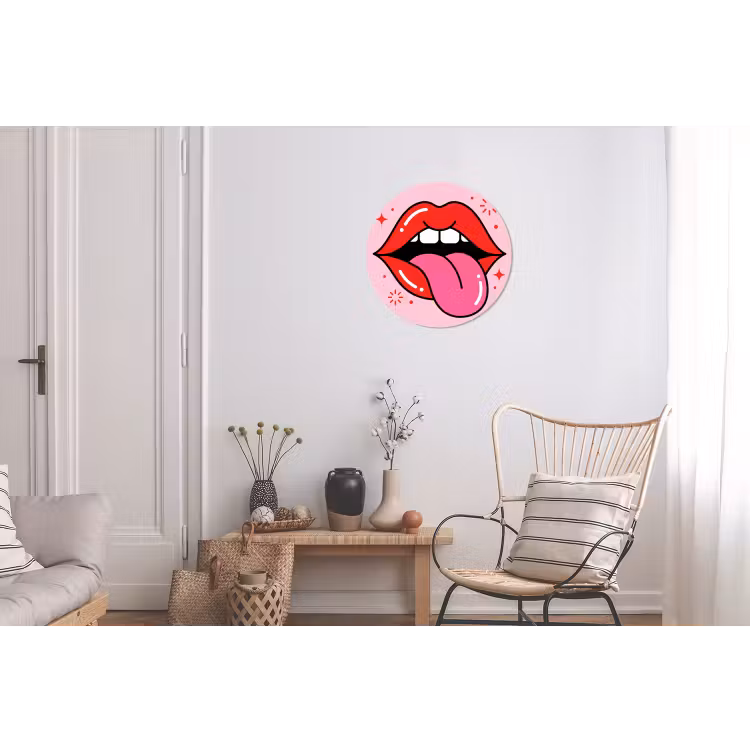 Lippen - Tong - Pop-art - Kleurrijk - Roze Wandcirkel aluminium klein -woonkamer