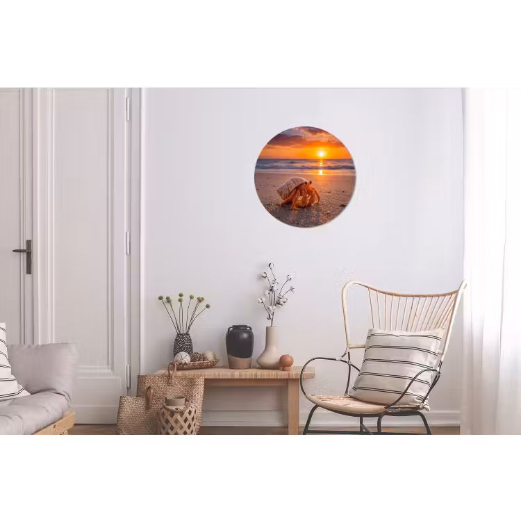 Kreeft - Strand - Natuur - Zonsondergang - Oranje Wandcirkel aluminium klein -woonkamer