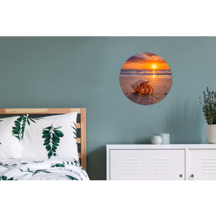 Kreeft - Strand - Natuur - Zonsondergang - Oranje Wandcirkel aluminium klein -slaapkamer