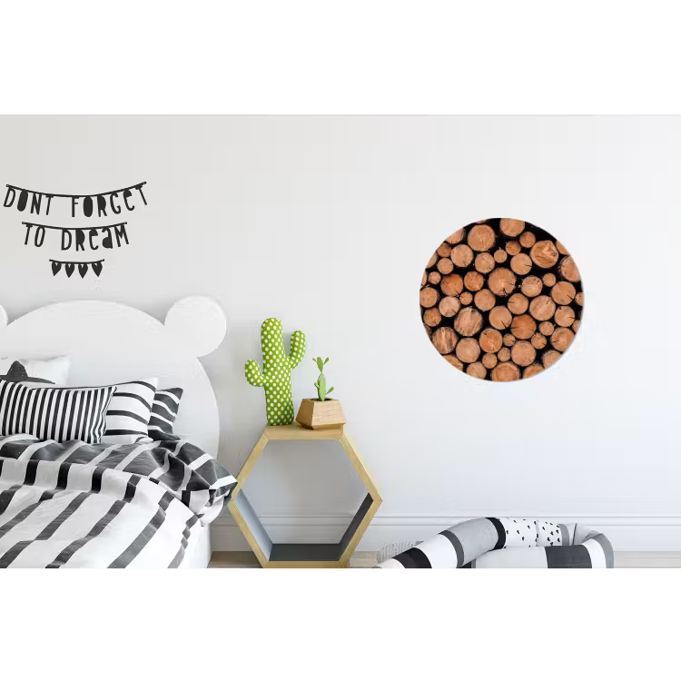 Houtblokken - Textuur - Patroon - Bruin - Rustiek Wandcirkel aluminium klein -kinderkamer
