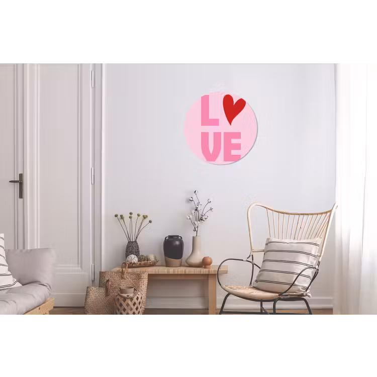 Love - Roze - Hart - Valentijn Wandcirkel aluminium klein -woonkamer