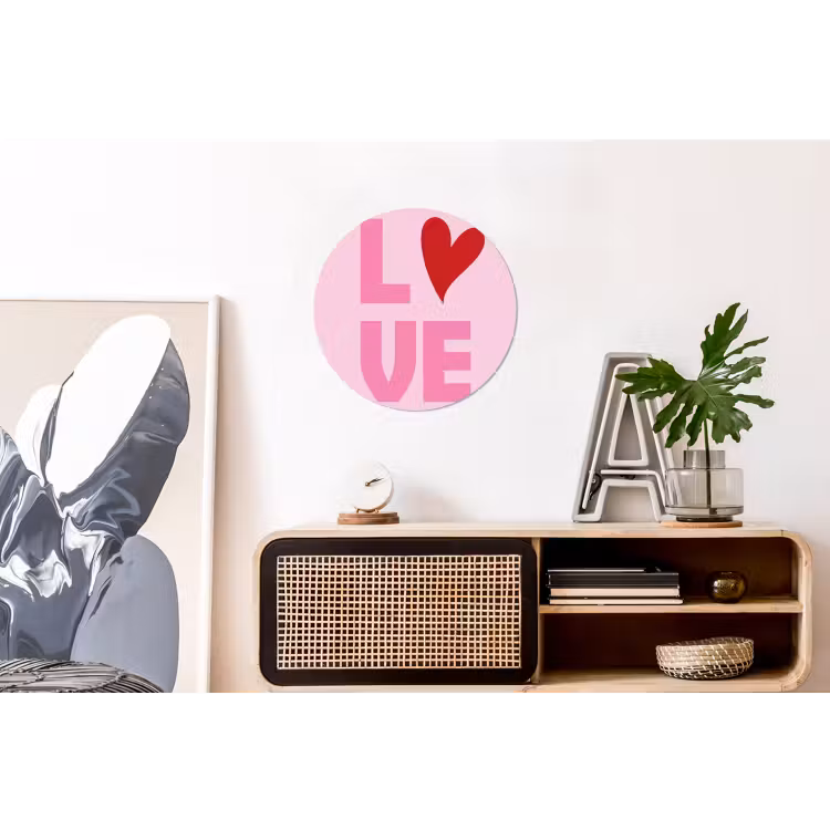 Love - Roze - Hart - Valentijn Wandcirkel aluminium klein -kantoor