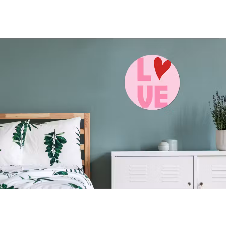 Love - Roze - Hart - Valentijn Wandcirkel aluminium klein -slaapkamer