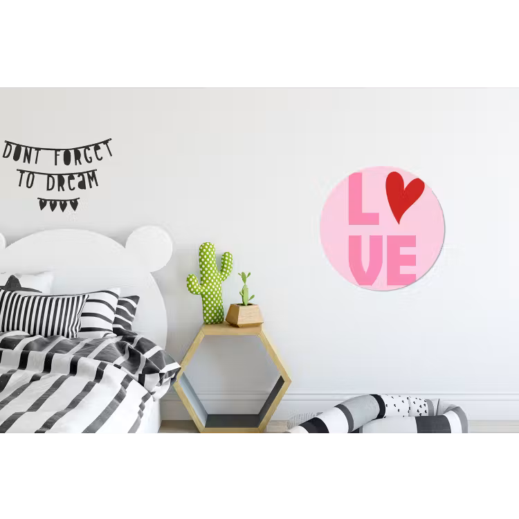 Love - Roze - Hart - Valentijn Wandcirkel aluminium klein -kinderkamer