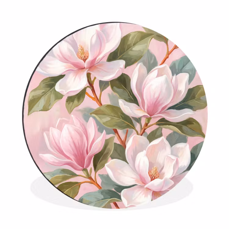 Magnolia's - Patroon - Roze Wandcirkel aluminium klein -3d