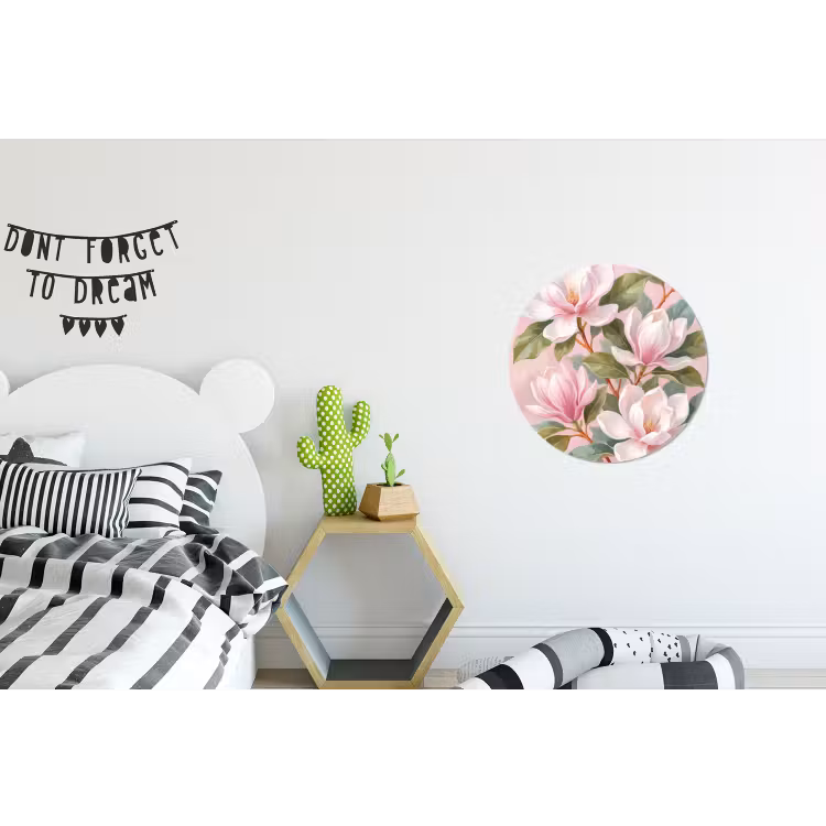 Magnolia's - Patroon - Roze Wandcirkel aluminium klein -kinderkamer