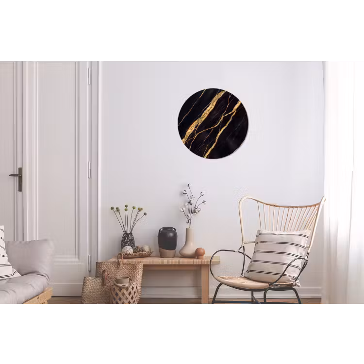 Marmer - Goud - Textuur - Abstract - Zwart Wandcirkel aluminium klein -woonkamer