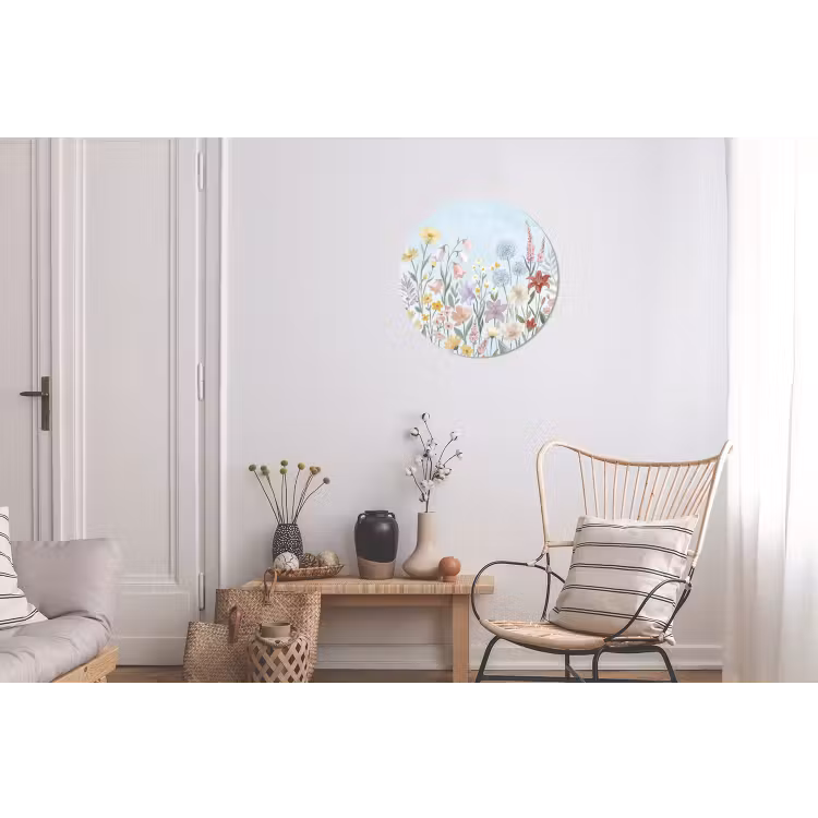 Weidebloemen - Illustratie - Kleurrijk Wandcirkel aluminium klein -woonkamer