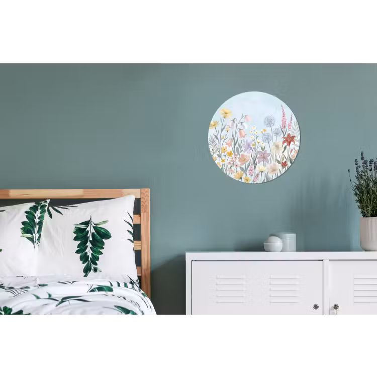 Weidebloemen - Illustratie - Kleurrijk Wandcirkel aluminium klein -slaapkamer