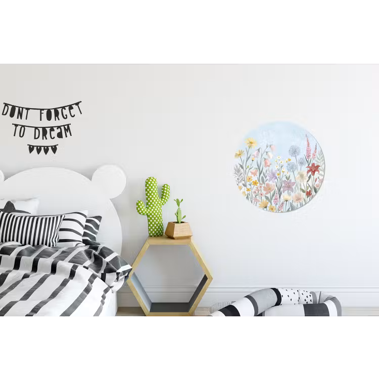 Weidebloemen - Illustratie - Kleurrijk Wandcirkel aluminium klein -kinderkamer