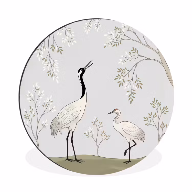 Minimalistisch - Kraanvogels - Blauw Wandcirkel aluminium klein -3d