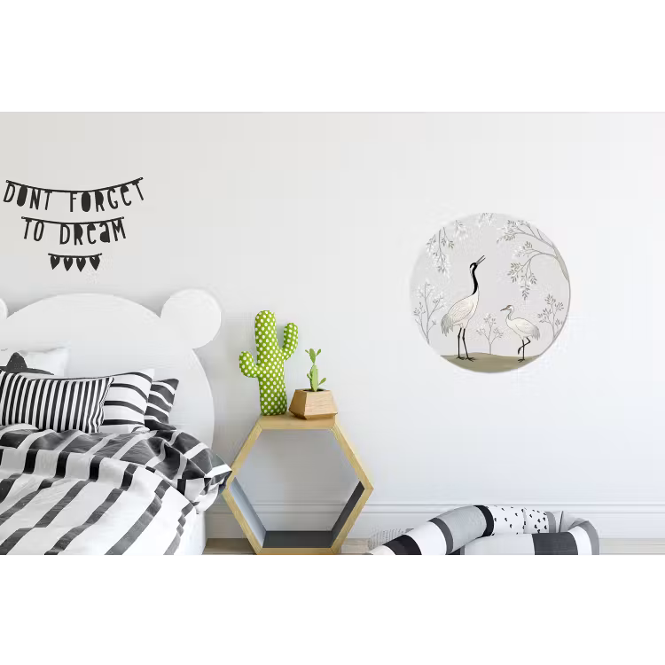Minimalistisch - Kraanvogels - Blauw Wandcirkel aluminium klein -kinderkamer