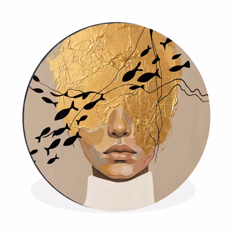 Modern - Vrouw - Goud Wandcirkel aluminium klein -3d
