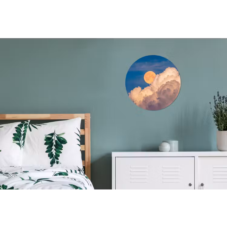 Maan - Wolken - Natuur - Oranje Wandcirkel aluminium klein -slaapkamer