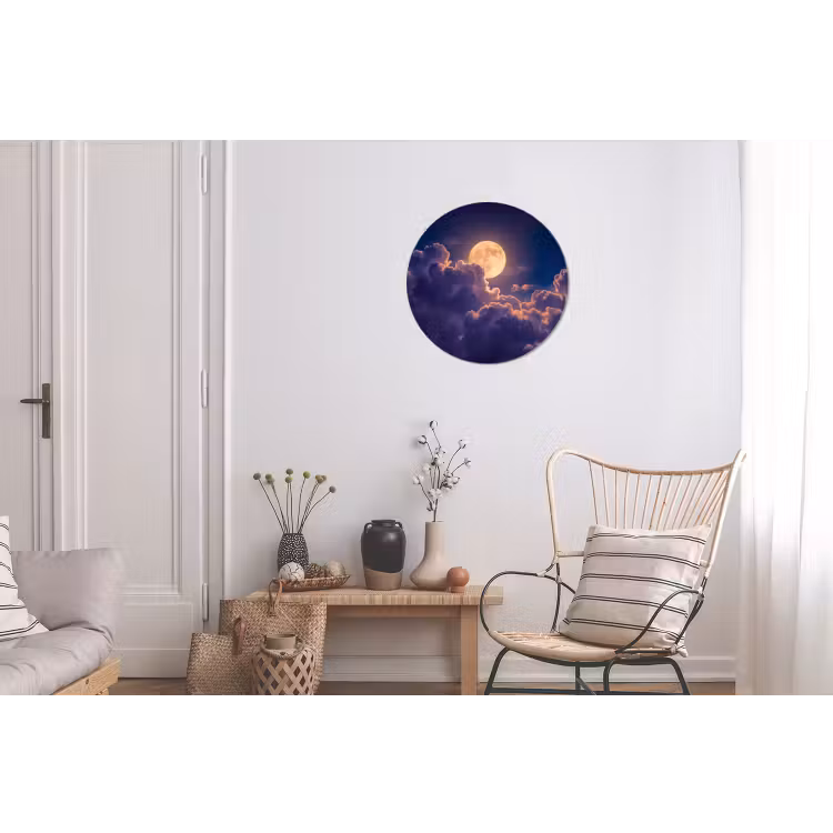 Maan - Wolken - Nacht - Oranje Wandcirkel aluminium klein -woonkamer