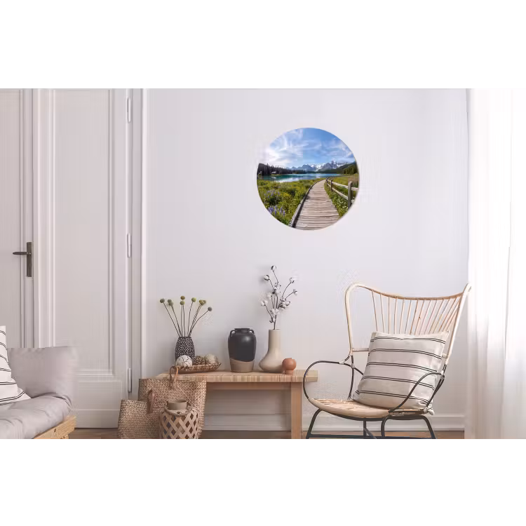 Bergen - Meer - Landschap - Blauw Wandcirkel aluminium klein -woonkamer