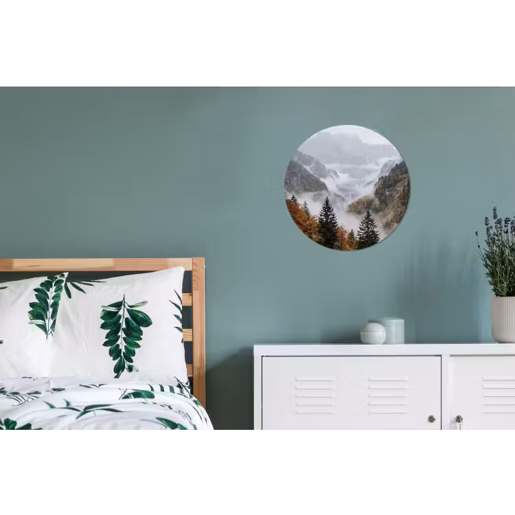 Bergen - Vallei - Mist - Herfst - Natuur Wandcirkel aluminium klein -slaapkamer