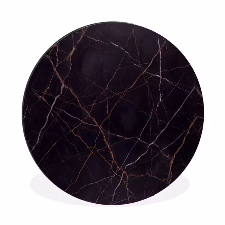 Natuursteen - Marmerpatroon - Abstract - Modern - Zwart - Goud Wandcirkel aluminium klein -3d