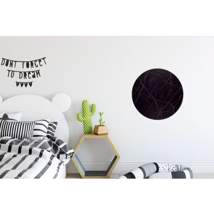 Natuursteen - Marmerpatroon - Abstract - Modern - Zwart - Goud Wandcirkel aluminium klein -kinderkamer