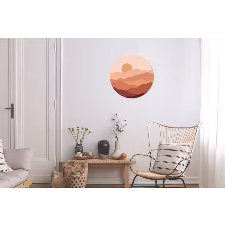 Natuur - Heuvels - Abstract - Modern - Oranje Wandcirkel aluminium klein -woonkamer
