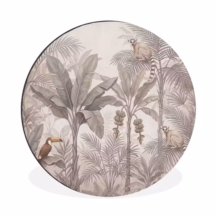 Natuur - Jungle - Ringstaartmaki - Bruin Wandcirkel aluminium klein -3d