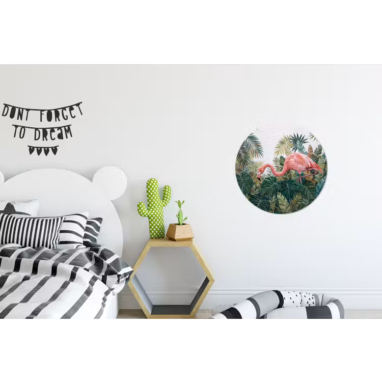 Natuur - Bladeren - Abstract - Groen - Vogel Wandcirkel aluminium klein -kinderkamer