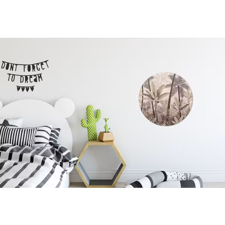 Natuur - Bladeren - Landschap - Mozaïek - Beige Wandcirkel aluminium klein -kinderkamer