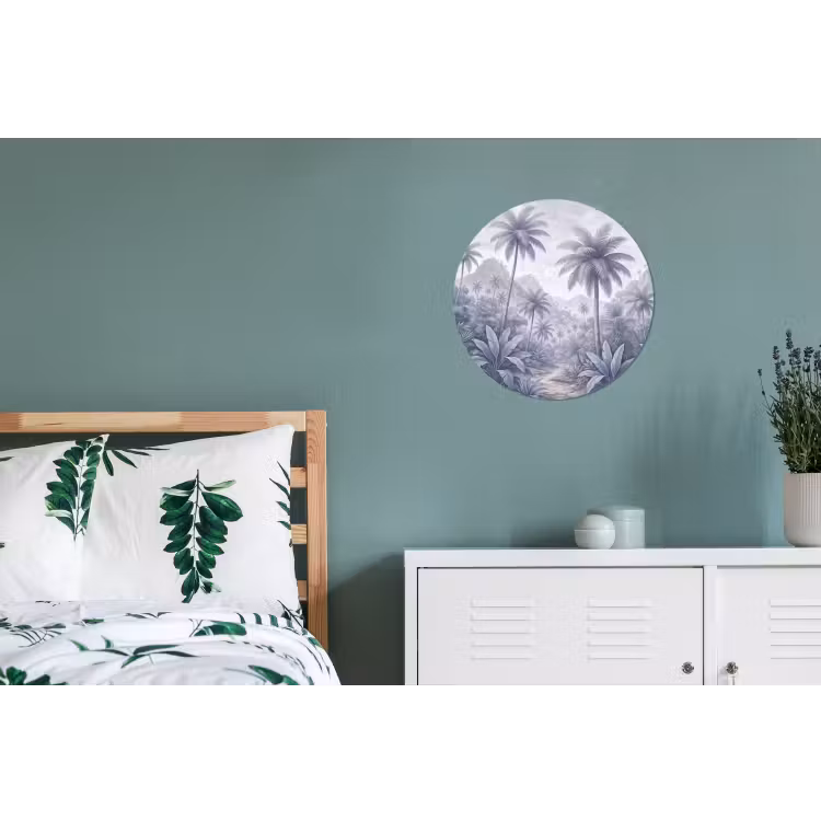 Natuur - Boom - Tropisch - Landschap - Blauw Wandcirkel aluminium klein -slaapkamer