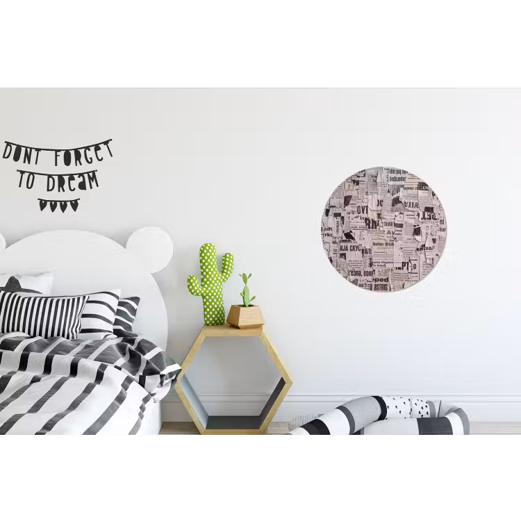Krant - Gescheurd - Textuur - Abstract - Zwart-wit Wandcirkel aluminium klein -kinderkamer