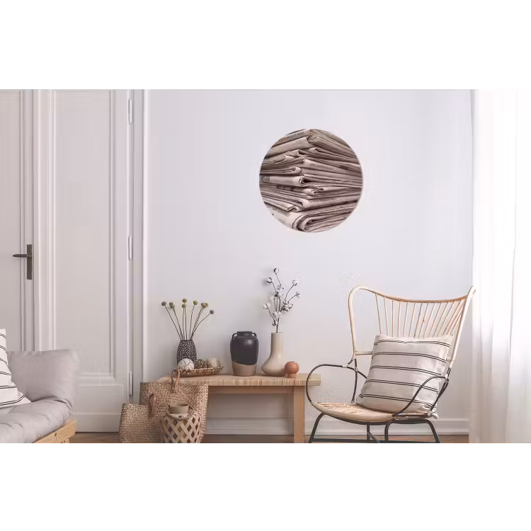 Kranten - Stapel - Nieuws - Vintage - Beige Wandcirkel aluminium klein -woonkamer