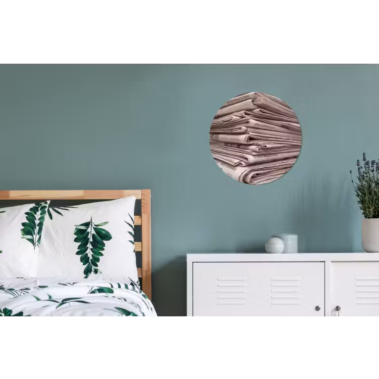 Kranten - Stapel - Nieuws - Vintage - Beige Wandcirkel aluminium klein -slaapkamer