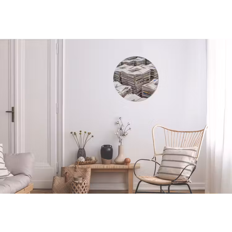 Kranten - Stapels - Touw - Informatie - Vintage Wandcirkel aluminium klein -woonkamer