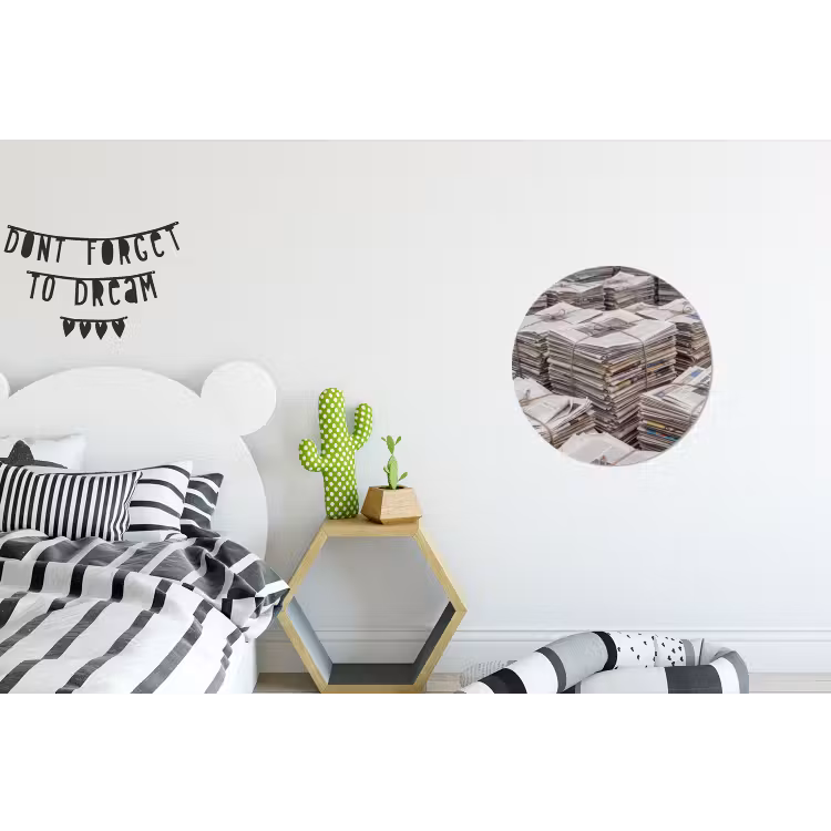Kranten - Stapels - Touw - Informatie - Vintage Wandcirkel aluminium klein -kinderkamer
