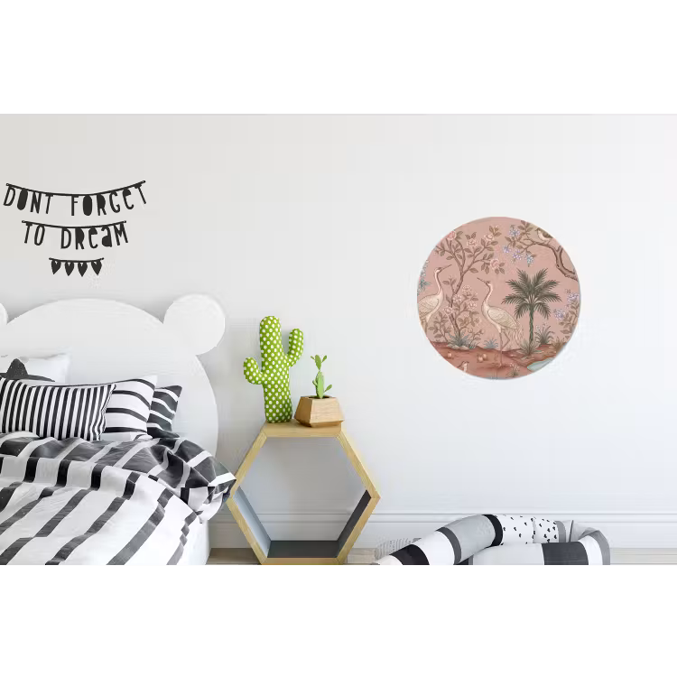 Nostalgisch - Reigers - Roze Wandcirkel aluminium klein -kinderkamer