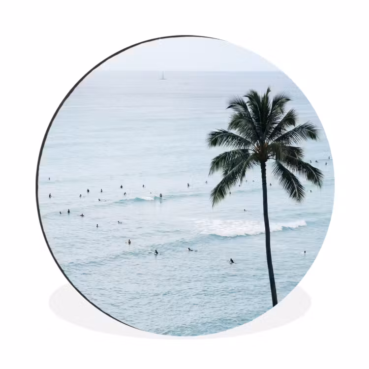 Oceaan - Palmbomen - Surfers Wandcirkel aluminium klein -3d